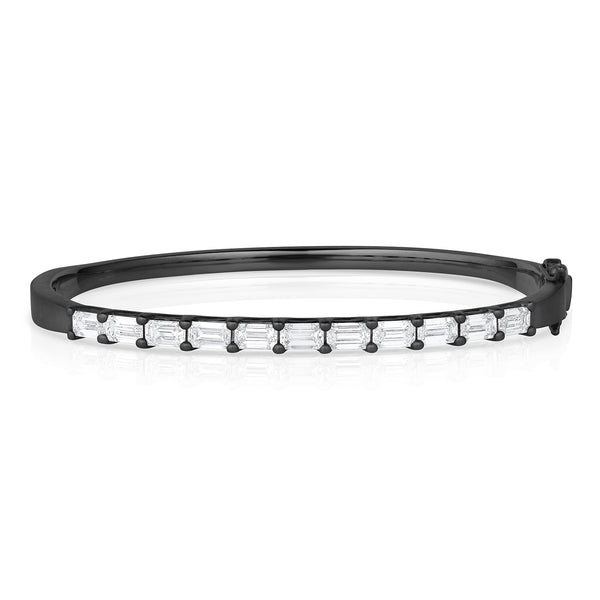 Dominique Cohen black gold 3.45ct emerald cut diamond east-west custom fitted bangle <span class='visuallyhidden'>Text, phone 323-404-2959 for shopping assistance.</span>